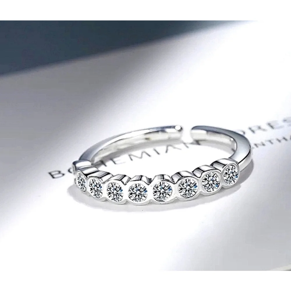 NEW Women’s White Gold‎ Plated 925 Synthetic Diamond Eternity Ring, Adjustable